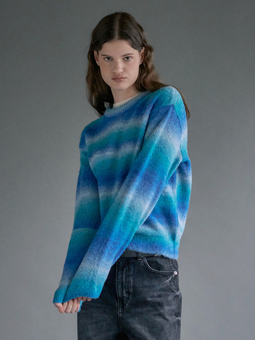 Wool Blended Blue Stripe Knit Pullover SK3WP469-22