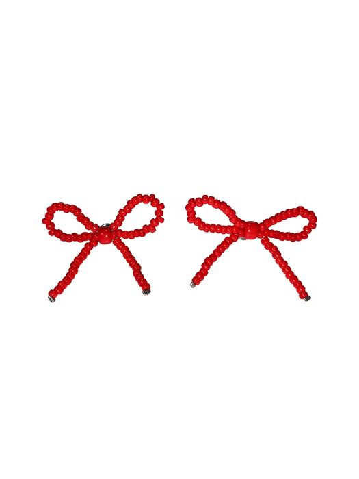 Red Ribbon Beads Earring 