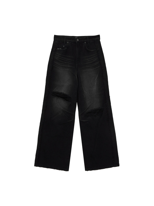 BIG DAMAGE BRUSH DENIM PANTS IN BLACK