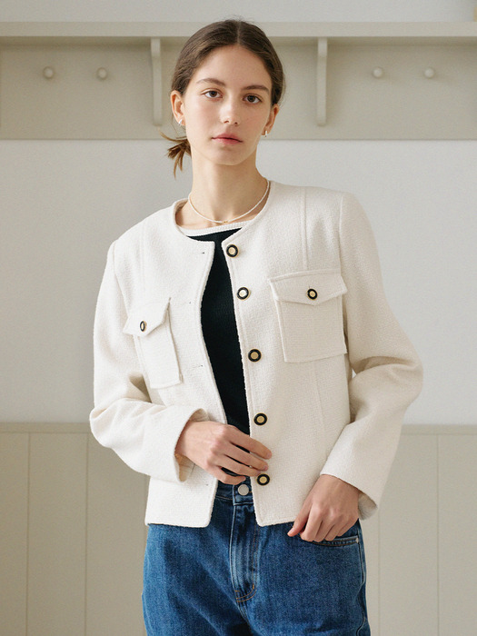 Amelia Pocket Tweed Jacket_Ivory