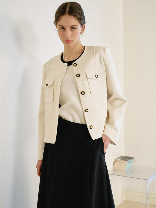 Amelia Pocket Tweed Jacket_Ivory