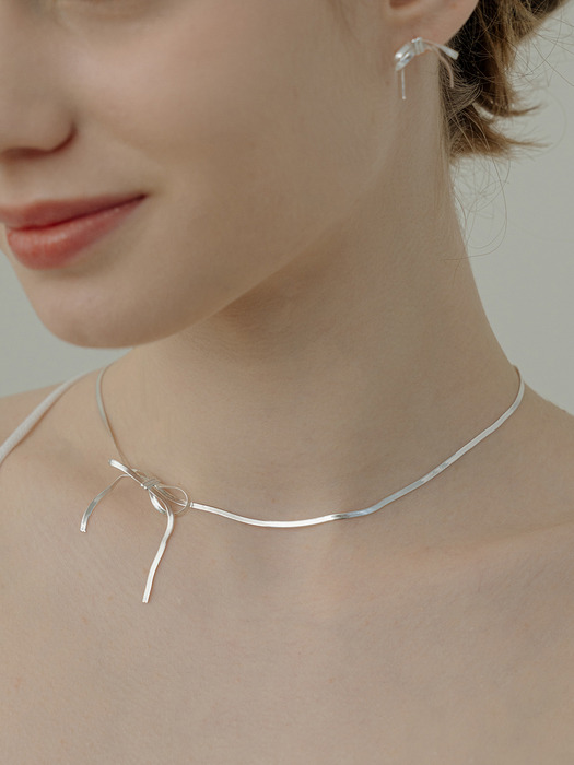[Silver925] WE011 Silver snake ribbon necklace
