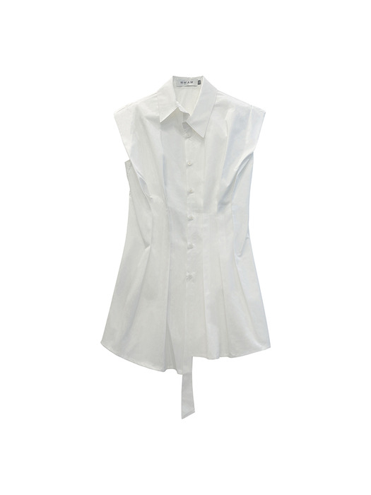 Side pleated sleeveless shirt dress