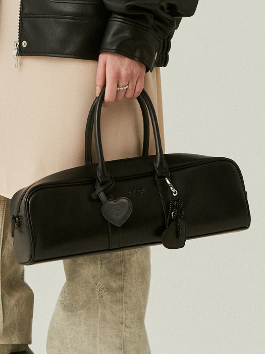 Vegan Leather Bowling Bag in Black