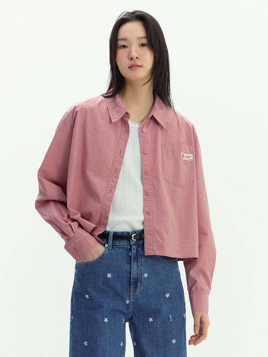 세돈 빈티지 라벨 워싱 크롭 셔츠 (Pink/Blue)