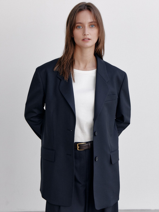 Classic Overfit Wool Jacket, Navy