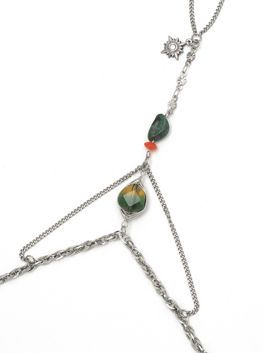 Chain Link Ring Bracelet - Green Stone _ GREEN