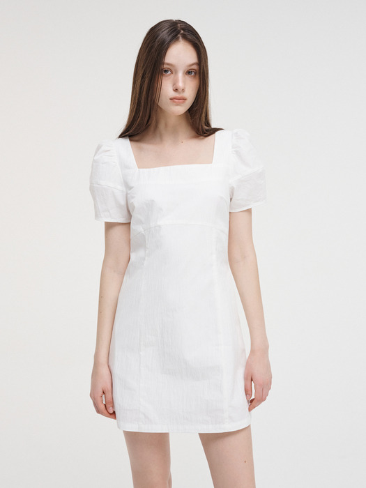 Square Puff Mini Dress, White
