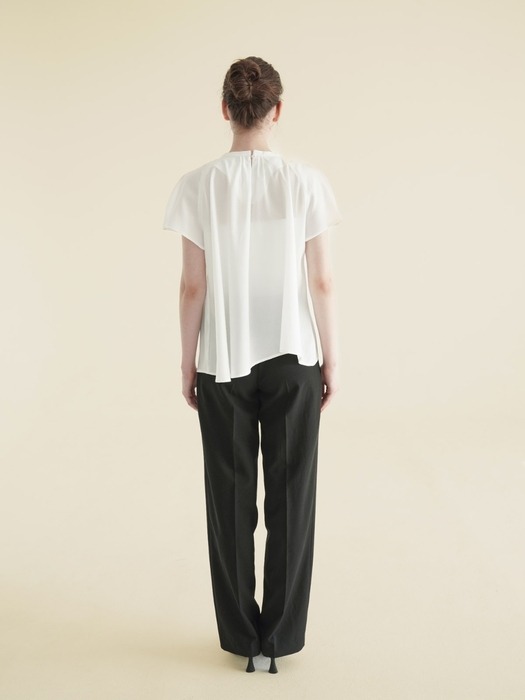 neck shirring blouse_white