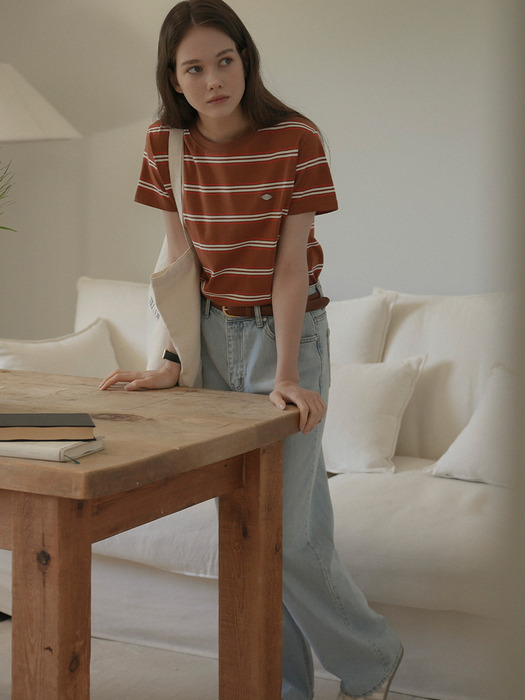 Multi stripe cotton t-shirt_Brown