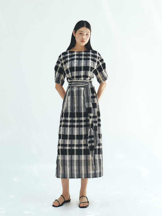 TFR CHECK WAIST TIE DRESS_2COLORS