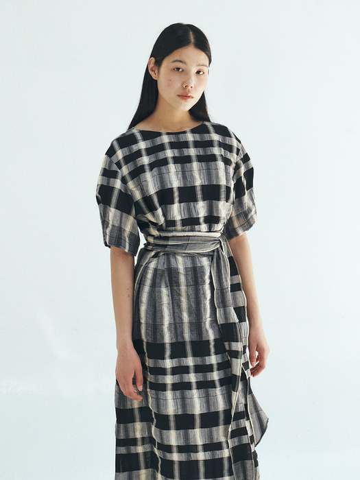 TFR CHECK WAIST TIE DRESS_2COLORS