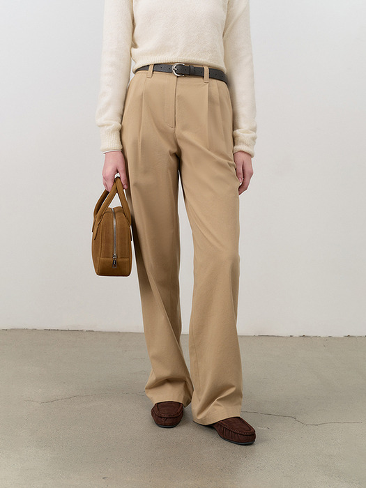 DOUBLE PLEATED WIDE CHINO SLACKS BEIGE_UDPA4C201I2