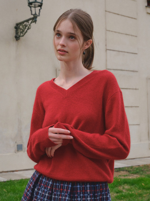 룬데토른 브이넥 라쿤 니트 (Red/Charcoal)