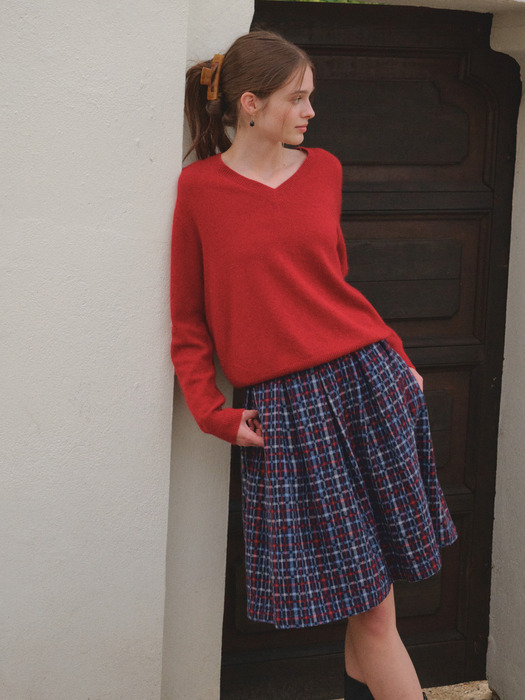 룬데토른 브이넥 라쿤 니트 (Red/Charcoal)