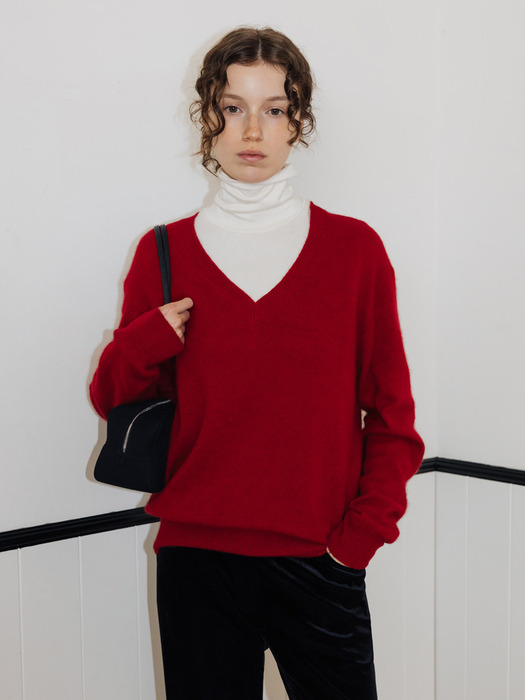 룬데토른 브이넥 라쿤 니트 (Red/Charcoal)