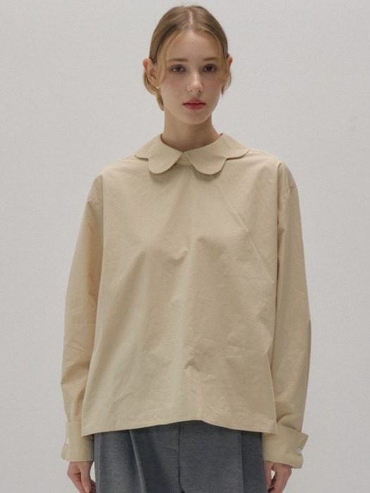 Flower Collar Overfit Shirt_Beige