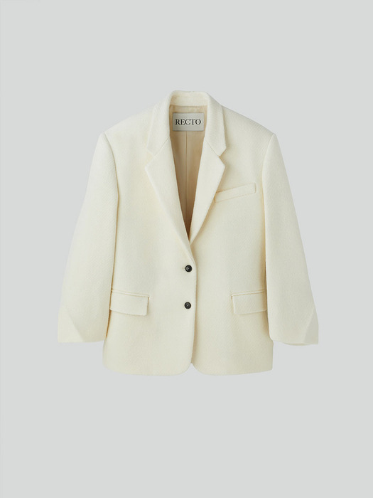 WOOL TWILL SINGLE BREASTED OVERSIZED JACKET (IVORY)