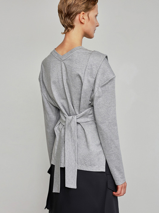 Over-shoulder Padded T-shirt _ Melange Grey