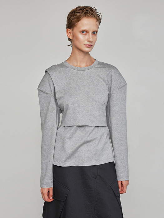 Over-shoulder Padded T-shirt _ Melange Grey