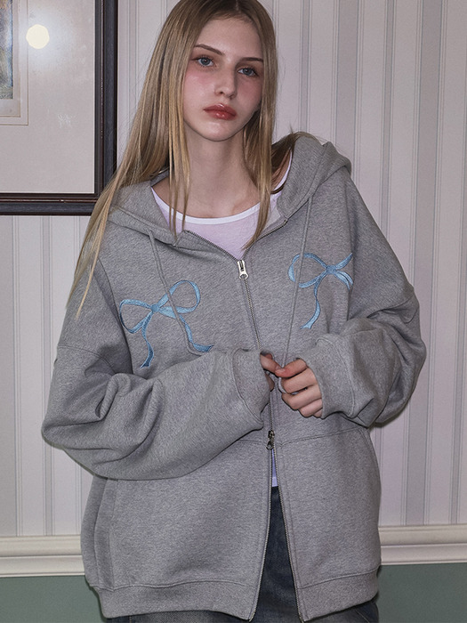 Sketch Ribbon Hood Zip-up [Gray]