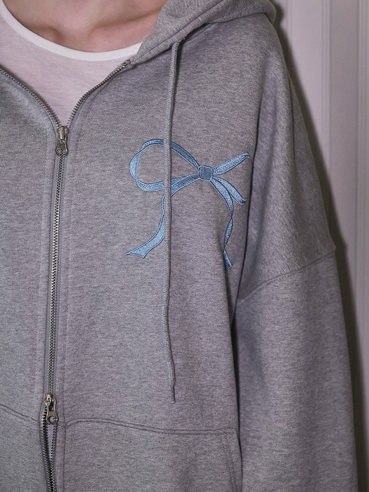 Sketch Ribbon Hood Zip-up [Gray]