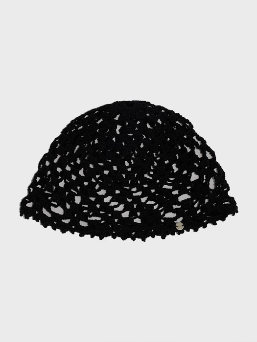 Lily Handmade Crochet Cotton Punching Summer Short Beanie (ver.2) _ Black