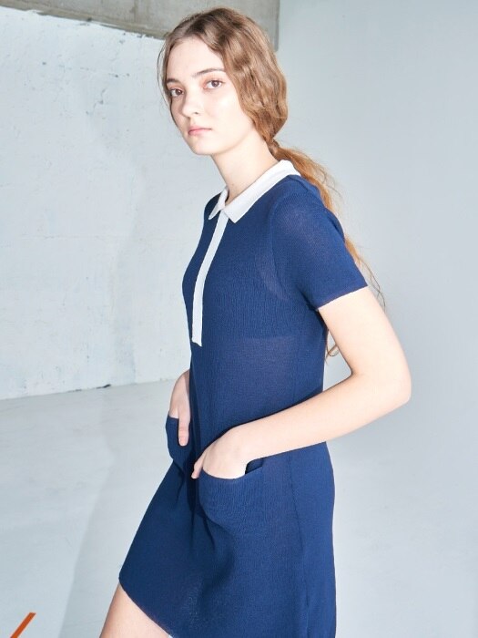 Polo knit dress Navy