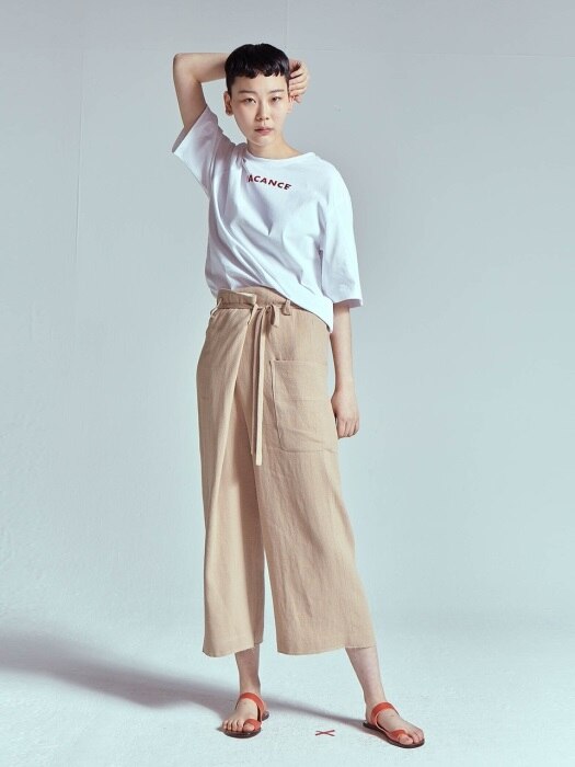 BUCKET WRAP LINEN WIDE PANTS [BEIGE]