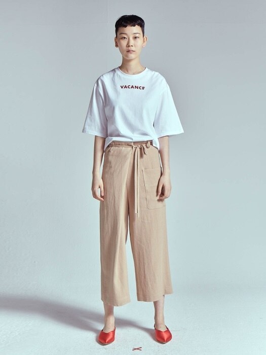 BUCKET WRAP LINEN WIDE PANTS [BEIGE]