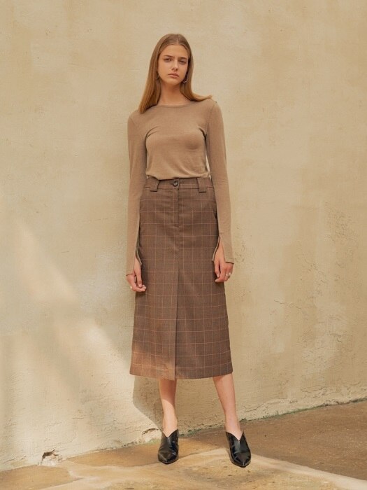 18FW FRONT VENTED SKIRT CHECK BROWN