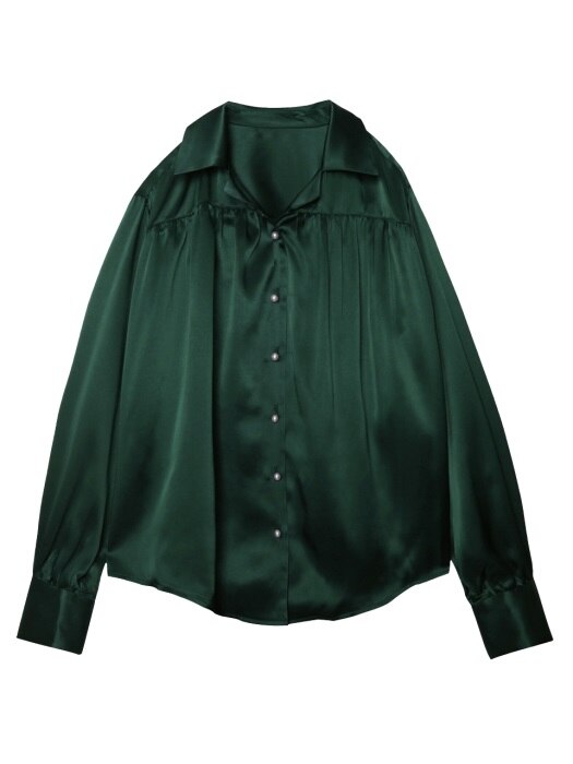 comos78 silk100% open collar blouse (green)