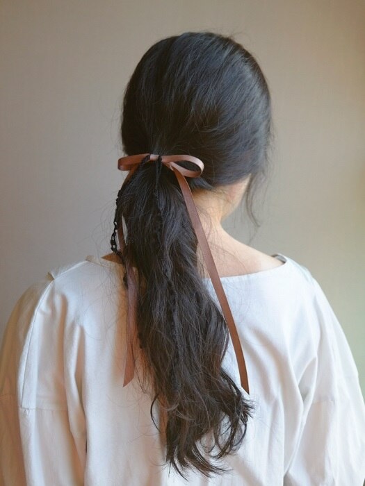 [단독] Hair ribbon knit tie (Brown)