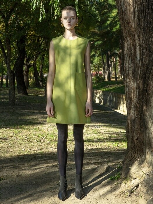 WOOL POCKET DRESS(LIME GREEN)