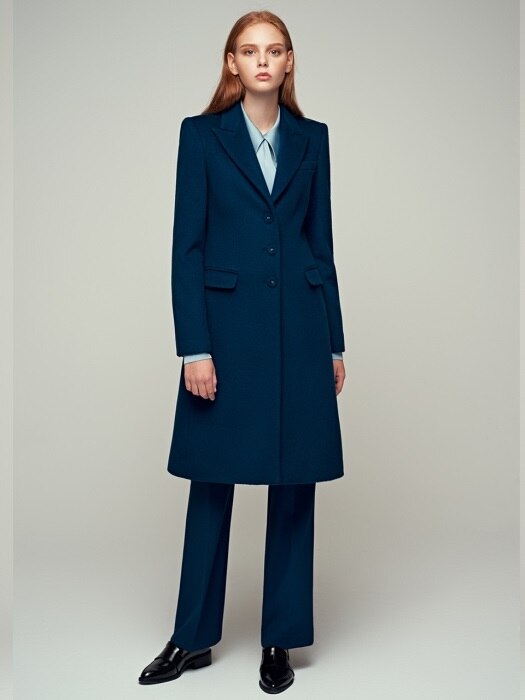 CASHMERE BLENDED WOOL CLASSIC COAT - INDIGO BLUE