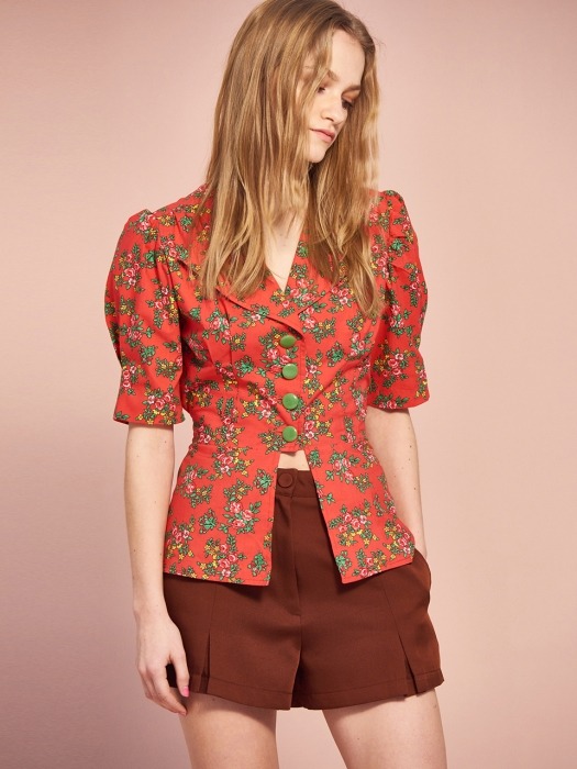 Vintage Button Blouse in Red