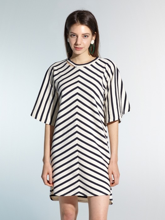 Butterfly Sleeve Stripe Dress(Ivory)