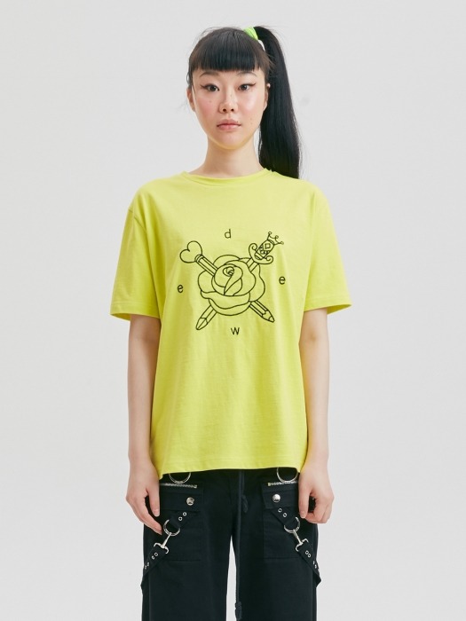 [UNISEX] CHAIN STITCHES ROSE TOP_LIME