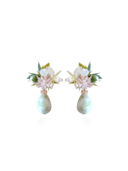 FLOWER BLAST SMALL DANGLE EARRINGS-WHITE