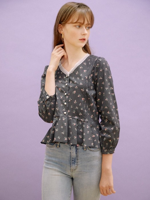 Dot Floral Blouse_Black