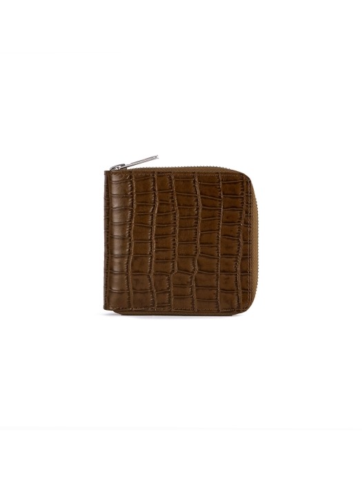 PATTERNED LEATHER ZIP WALLET (BROWN)