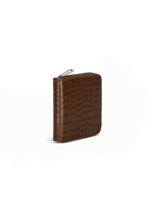 PATTERNED LEATHER ZIP WALLET (BROWN)