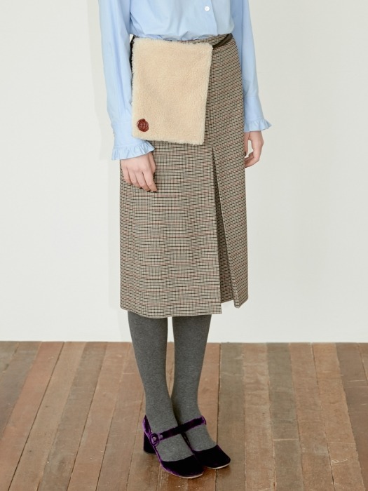 POCKET BELTED MIDI CHECK SKIRT