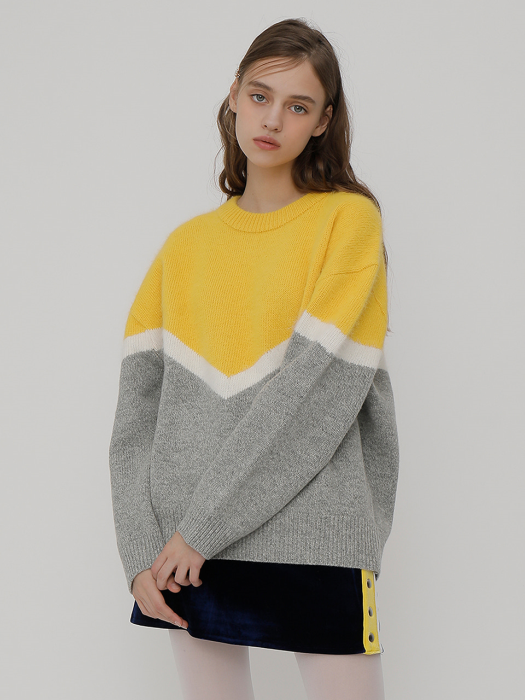 [UNISEX] R DEEP V LINE ANGORA KNIT_YELLOW