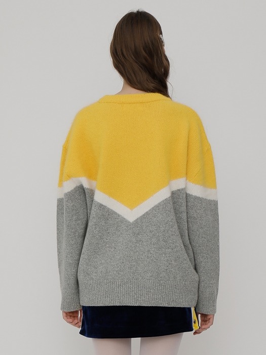 [UNISEX] R DEEP V LINE ANGORA KNIT_YELLOW