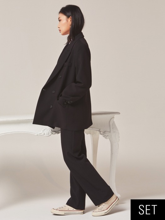 [SET] SET-UP OVERFIT DOUBLE JACKET/ POCKET SLACKS BLACK