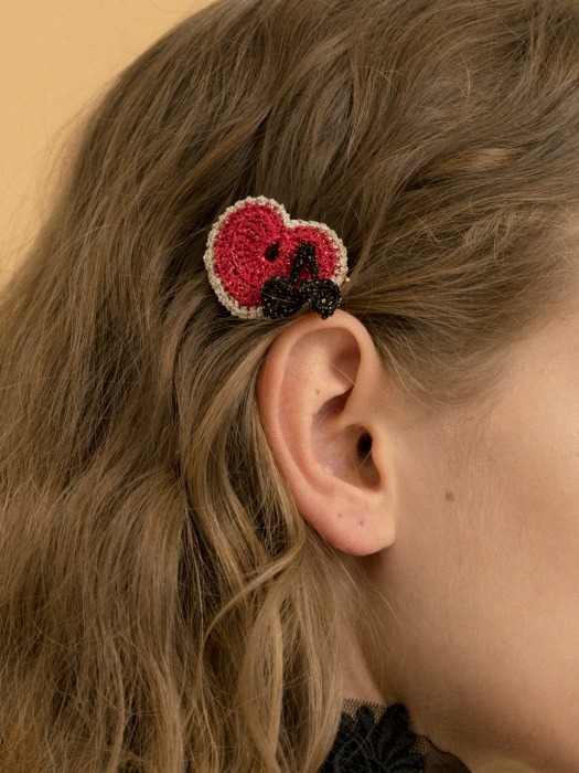 Lace red heart with black cherry hairpin