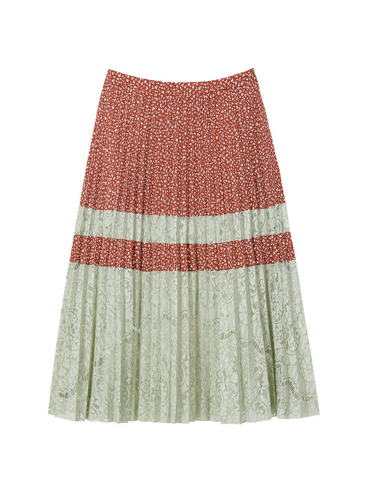 Dot Lace Pleated Skirt in Brown_VW0SS0860