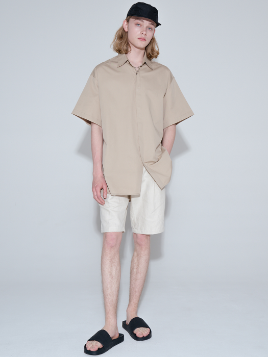 Banding linen washed shorts_ivory