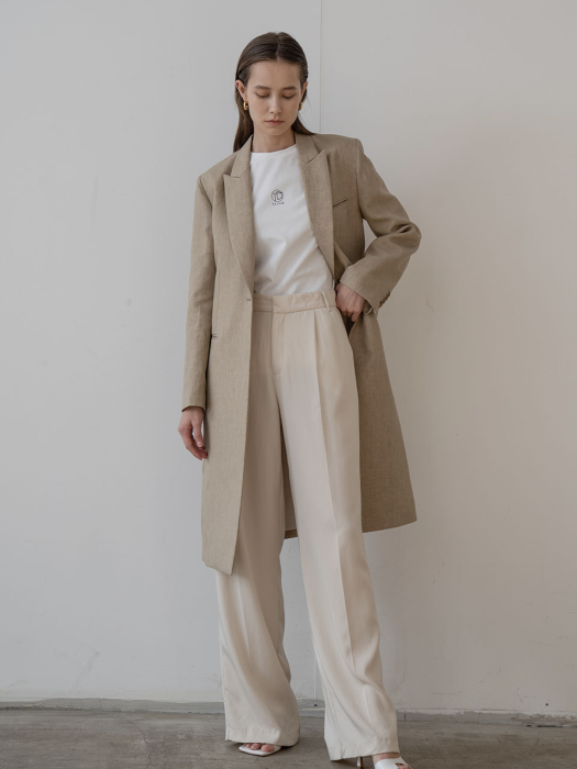 One button long jacket in khaki beige